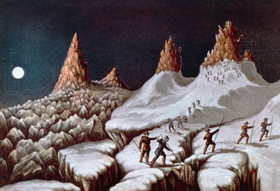 Ascenso de John MacGregor al Mont Blanc, ruta de Grands Mulets, ilustración de Narrativa del ascenso al Mont Blanc, 21 de septiembre de William M. Timlin