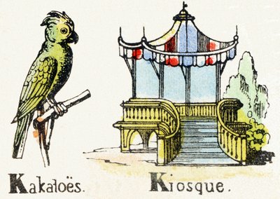 K - Cacatúa Quiosco - Alfabeto de Entretenimiento Infantil c.1890 (litografía) de Unbekannt