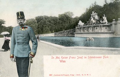 El emperador Francisco José en el parque del palacio de Schönbrunn de Unbekannter Künstler