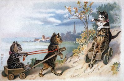 Gatitos en trineo, principios del siglo XX (postal) de Unbekannter Künstler