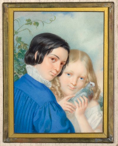 niño y niña con paloma de Unbekannter Künstler
