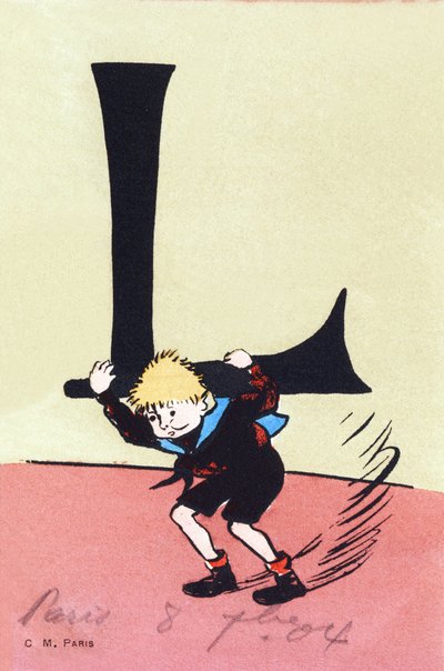L como pesado - Alfabeto infantil. C. M. editor, París. Tarjetas postales pintadas a mano, franqueadas en 1904. Dimensiones: 14 x 9 cm de Unbekannt