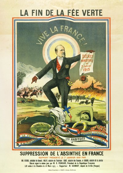 El fin del hada verde, litografía durante la prohibición del ajenjo en Francia en 1915 de Unbekannt