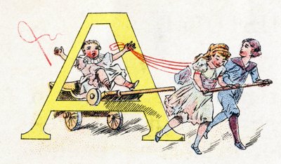 Letra A: Diversión con el enganche. Alfabeto de Phosphatine Falieres. Grabado. Alfabeto Brevete S.G.D.G. por el farmacéutico Pierre Emile Falieres. Ilustraciones en cromolitografía, finales del siglo XIX. 16 páginas de Unbekannt