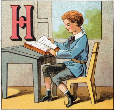 Letra H como historia de Francia. Grabado en "Alfabeto de los pequeños escolares". Imágenes de Epinal, circa 1885. Colección privada de Unbekannt
