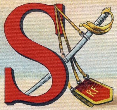 Letra S: Sable. Grabado en "Alphabet de ma petite fille". Bernardin-Bechet y Fils, libreros-editores, París, alrededor de 1895. Álbum irrompible en lienzo. Bibliothèque des Bébés. 12 páginas. Álbum que contiene un método de lectura y un abecedario ilustrad de Unbekannt