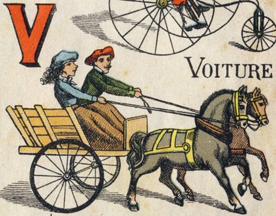 Letra V para coche. Grabado en "Juguetes ABC". Imágenes de Epinal en cromolitografía, circa 1890 de Unbekannt