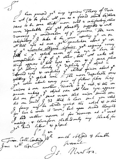 Carta de Sir Isaac Newton a William Briggs, M.D., escrita desde Trinity College, Cambridge, 20 de junio de Unbekannt