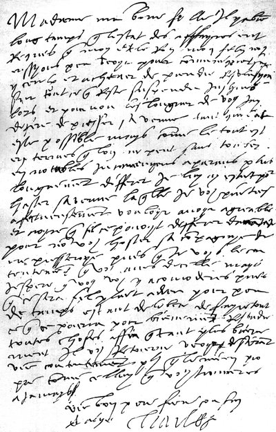 Carta, en francés, del Emperador Carlos V a su nuera, la Reina María I de Inglaterra, expresando su deseo de ver a su hijo el Rey Felipe, su esposo, para consultarle sobre asuntos, expresando su pesar por la necesidad de privarla de él de Unbekannt