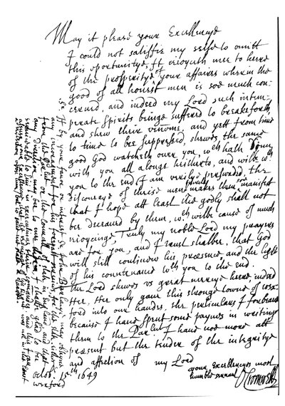 Carta escrita por Oliver Cromwell a Lord Fairfax para felicitarlo por su prosperidad y anunciar la captura de Wexford, Irlanda de Unbekannt