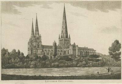 Catedral de Lichfield - Vista Sur: grabado a la aguatinta, nd [c 1820-1830] de Unbekannt
