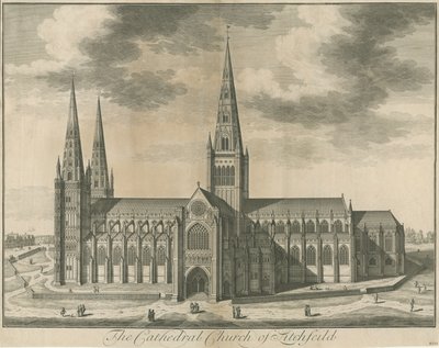 Catedral de Lichfield - Vista Sur: grabado, nd [c 1730] de Unbekannt