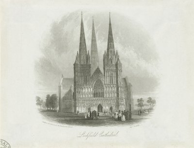 Catedral de Lichfield - Frente Oeste: grabado en acero, nd [c 1842] de Unbekannt