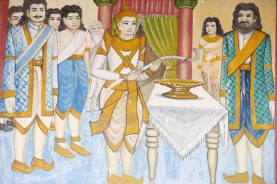 Vida del Buda. El príncipe Siddhartha Gautama se convirtió en campeón de esgrima, lucha y tiro con arco. Siem Reap, Camboya de Unbekannt