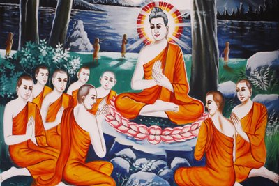 Vida del Buda: El Buda entrenando a sus discípulos en el arte de cuestionar, Siem Reap, Camboya de Unbekannt