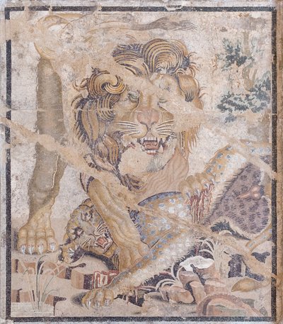 León y leopardo (mosaico) de Unbekannter Künstler