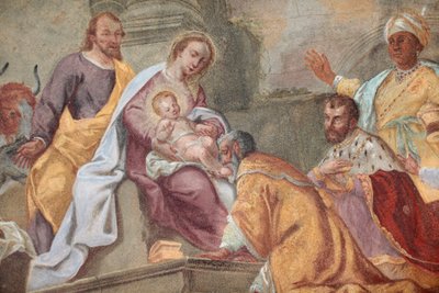 Iglesia de Loreto; Jesús y los magos, fresco, Praga, República Checa de Unbekannt