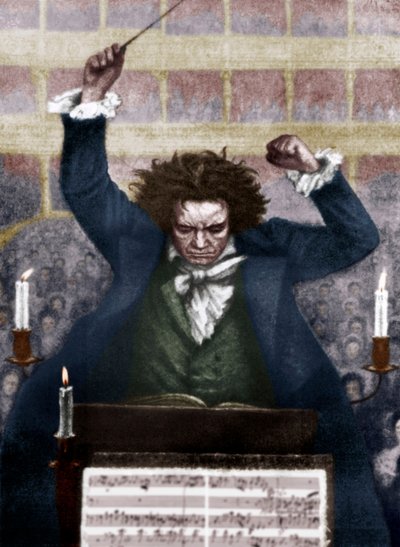 Ludwig van Beethoven dirigiendo con batuta - por Katzaroff de Unbekannt