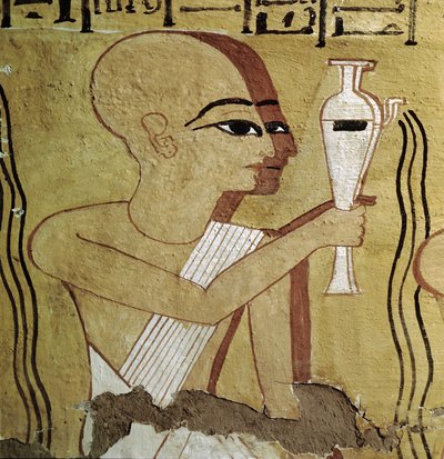 Luxor Tebas: Deir el Medineh, necrópolis de artesanos. Sacerdotes practicando la purificación. Tumba de la XIX Dinastía. de Leopold Blonder