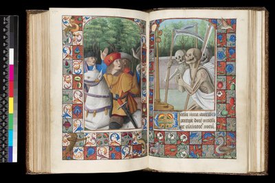 MS 92 f.132v-133r, Oficio de los Muertos, Maitines, Los Tres Vivos y los Tres Muertos, de un Libro de Horas, oeste de Francia, uso de Roma, 1490-1510 de Unbekannt