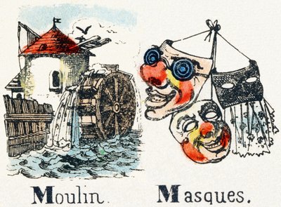 M - Molino Máscaras - Alfabeto - Diversiones infantiles - Imágenes de Epinal, serie popular, circa 1890 de Unbekannt