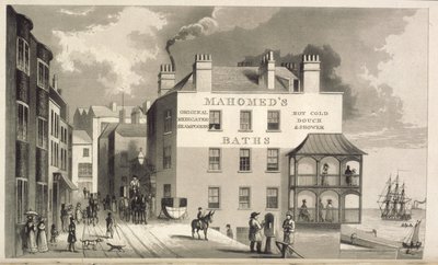 Baños de Mahoma. Una vista de los locales comerciales, en Brighton, de Sake Dean Mahomed de Unbekannter Künstler