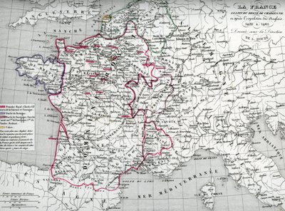 Mapa de Francia en tiempos del rey Carlos VII y tras la expulsión de los ingleses entre 1422 y 1461 (Mapa de Francia en tiempos del rey Carlos VII) Lámina del "Atlas Universel" de Houze de Unbekannter Künstler