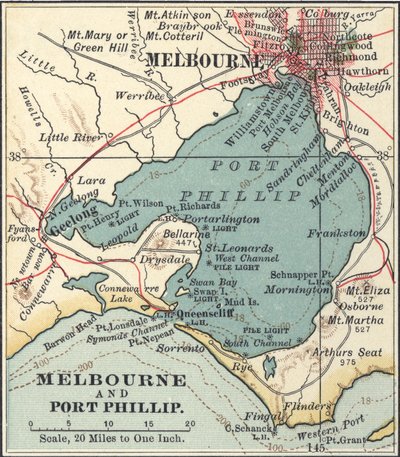 Mapa de Melbourne, c.1900 (grabado) de Unbekannter Künstler