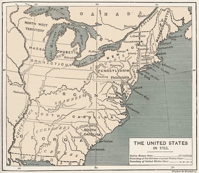 Mapa de Estados Unidos después de la independencia de Unbekannter Künstler