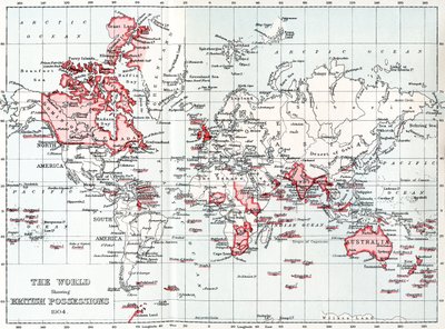 Mapa del mundo que muestra las posesiones británicas en 1904 de Unbekannt