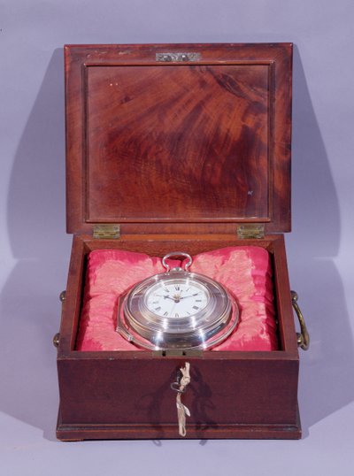 Reloj marino, en estuche de plata, sobre cojines en estuche de transporte de caoba, por John Harrison and Son de Unbekannt