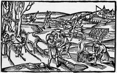 Vida rural medieval en un grabado del siglo XVI, pub en 1931 (grabado) de Unbekannter Künstler