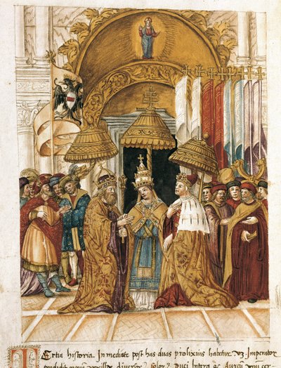 Encuentro entre Federico Barberossa y el papa Alejandro III (1105-1181) en el Palacio Ducal de Venecia en 1177 de Unbekannter Künstler