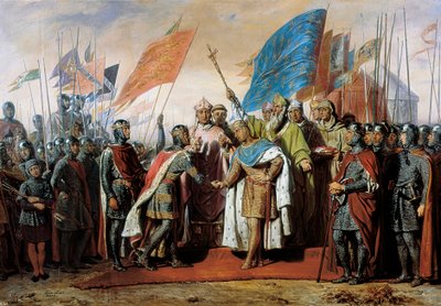 Encuentro entre Felipe II Rey de Francia y Enrique II Rey de Inglaterra en Gisors, 21 de enero de 1188 de Unbekannt