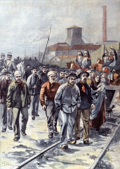 Mineros en huelga en Courrieres, c.1906 (ilustración) de Unbekannter Künstler
