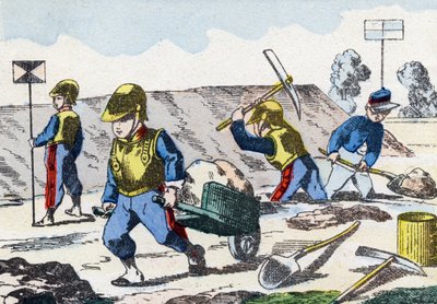 Minas. Grabado en "Alfabeto militar infantil". Imágenes de Pont-a-Mousson, circa 1890 de Unbekannt