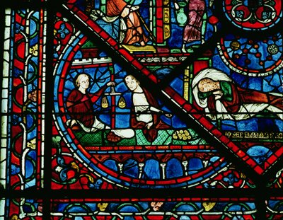 Los cambistas en el templo, detalle de una ventana de Unbekannt