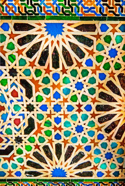 Mosaico, Palacio de Comares, Cuarto/Palacio de Comares, en el complejo del Patio de los Arrayanes, Palacios Nazaríes, Alhambra, Granada, Andalucía, España, Europa (foto) de Unbekannter Künstler