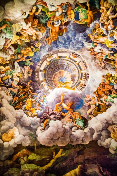 El fresco más famoso del Manierismo: La ilusión de Giulio Romano inventa una cúpula y disuelve la arquitectura de la sala en la caída de los gigantes, Sala de los Gigantes de Unbekannter Künstler