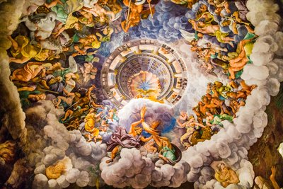 El fresco más famoso del Manierismo: La ilusión de Giulio Romano inventa una cúpula y disuelve la arquitectura de la sala en la caída de los gigantes, Sala de los Gigantes de Unbekannter Künstler
