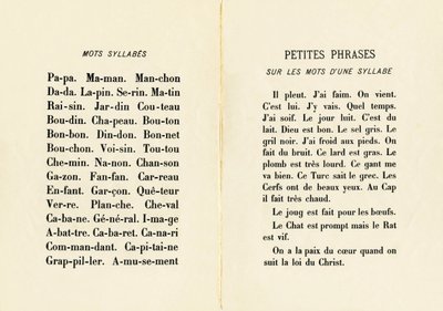Palabras sílabas y pequeñas frases sobre las palabras de una sílaba - Grabado extraído de ABCD de las niñas. Pellerin & Cie, impresor-editor, Epinal, hacia 1890. Serie A. de Unbekannt