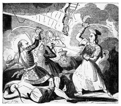 La Sra. Ching blandiendo una espada, c.1810 (grabado) de Unbekannter Künstler