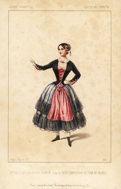 Sra. Elisabeth Augustine Bressant en el papel de Nini Pompon en Les Deux Compagnons du Tour de France de Lockroy y Wailly, Theatre des Varietes de Unbekannter Künstler