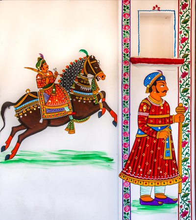 Pintura mural en el casco antiguo, Udaipur, Udaipur, Rajastán, India, Asia (foto) de Unbekannter Künstler