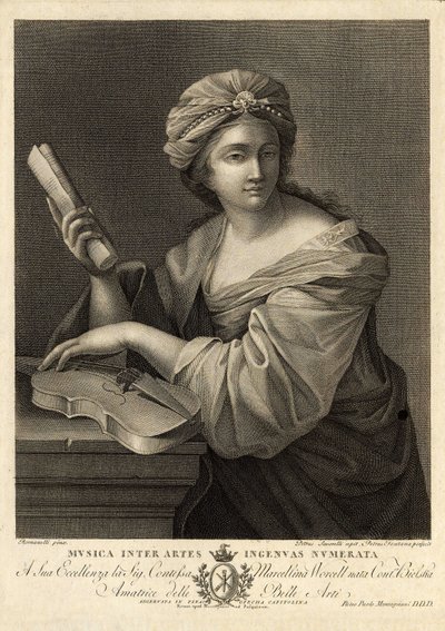Musica inter artes ingenua numerata, Grabado de Pietro Savorelli a partir de un cuadro de Giovanni Francesco Romanelli, pintor barroco del siglo XVIII. de Unbekannter Künstler