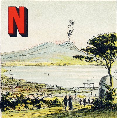 N: Nápoles. Ciudad magnífica, situada en el sur de Italia - Grabado extraído de Alfabeto geográfico. Guerin-Muller et Cie, editores, París de Unbekannt