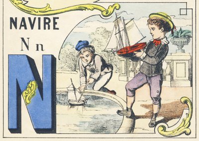 N: barco - Alfabeto de juegos, c.1890 de Unbekannt