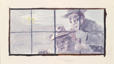 Escena nocturna con dos hombres delante de una ventana enrejada. Estudio de Unbekannter Künstler