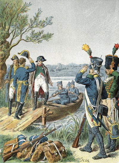 Napoleón I en la isla de Lobau con André Massena (1809) de Unbekannter Künstler