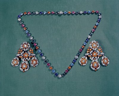 Conjunto de collar y pendientes con pastas multicolores, c.1760 de Unbekannt